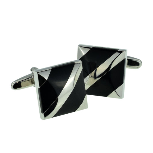 Rhodium Plated Pyramidal Black Classic Cufflinks (DWC) | Ashton and Finch