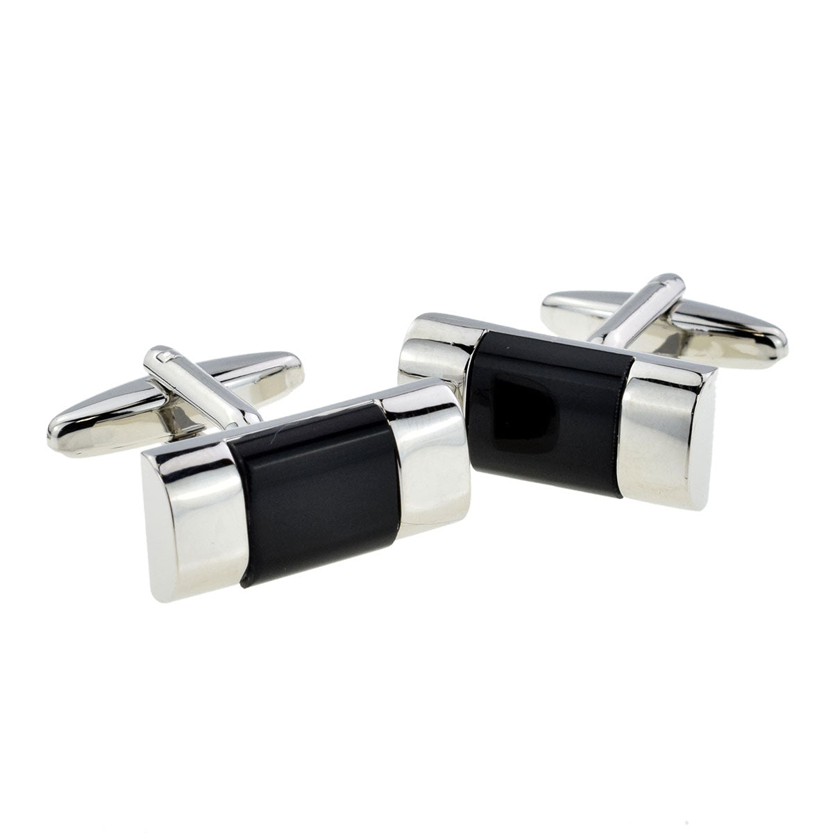 Rhodium Plated Classic Cufflinks with Black Insert | Ashton and Finch