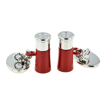 Red Shotgun Cartridge on Chain & Oval back Cufflinks | Ashton and Finch