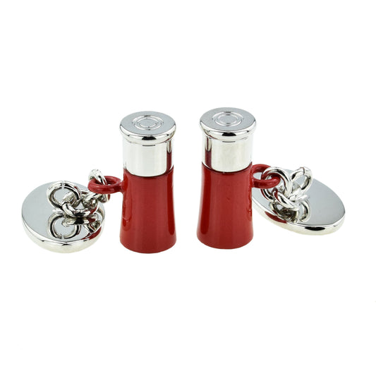 Red Shotgun Cartridge on Chain & Oval back Cufflinks | Ashton and Finch