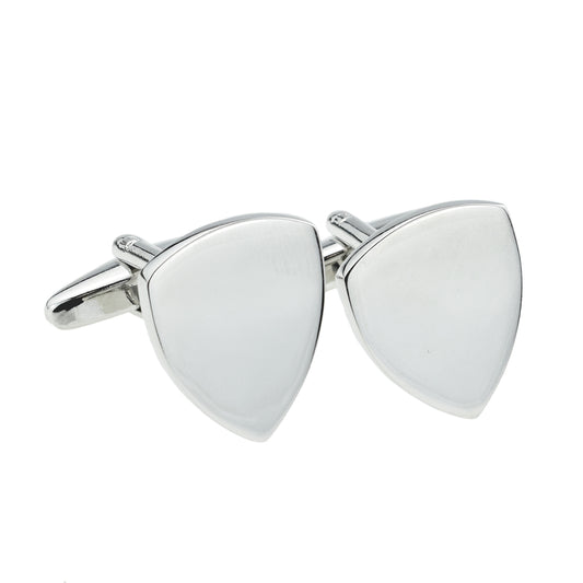 Shield Shape Plain Rh Plated Cufflinks 20mmx15mm (engravable) | Ashton and Finch