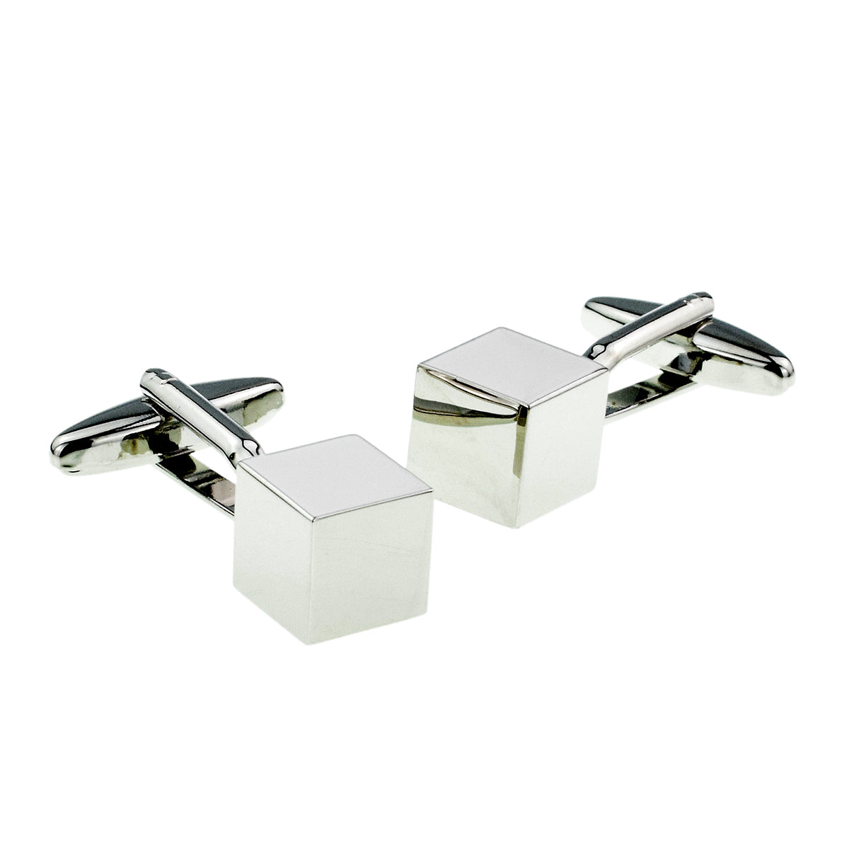 Polished Cube Design Rhodium Plated Cufflinks | Ashton and Finch