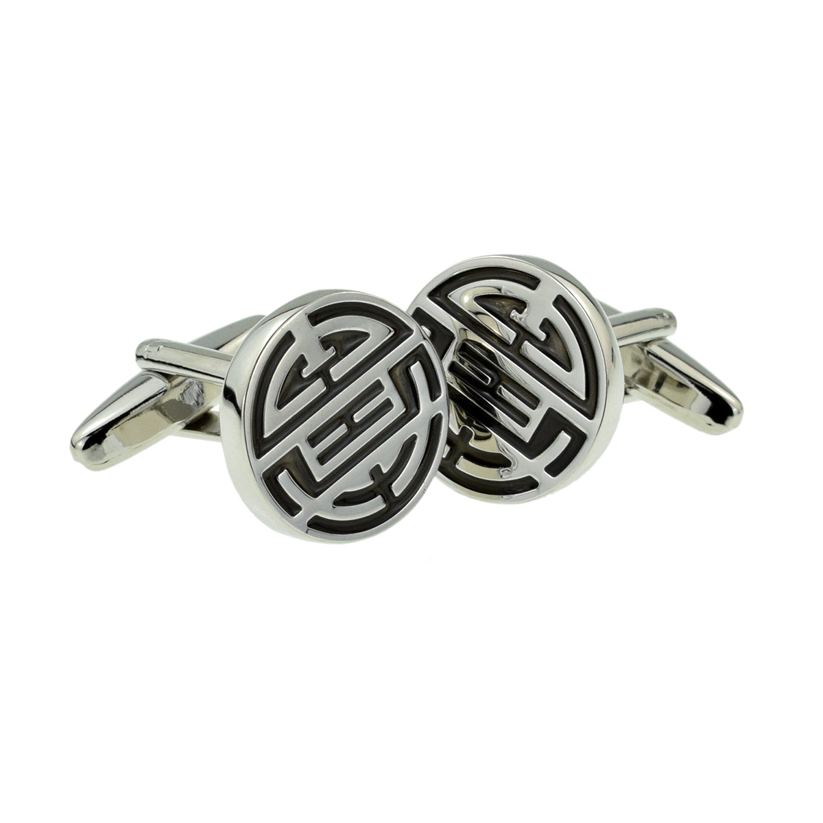 Silver/Black Chinese Longevity Symbol Classic Cufflinks | Ashton and Finch