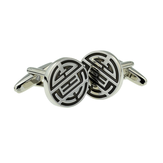 Silver/Black Chinese Longevity Symbol Classic Cufflinks | Ashton and Finch