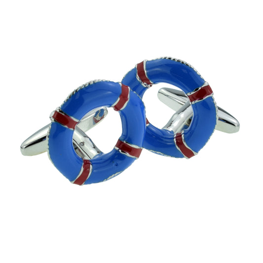 Sailing Boat Blue & Red Life Belt Lifebuoy Sailors Cufflinks | Ashton and Finch