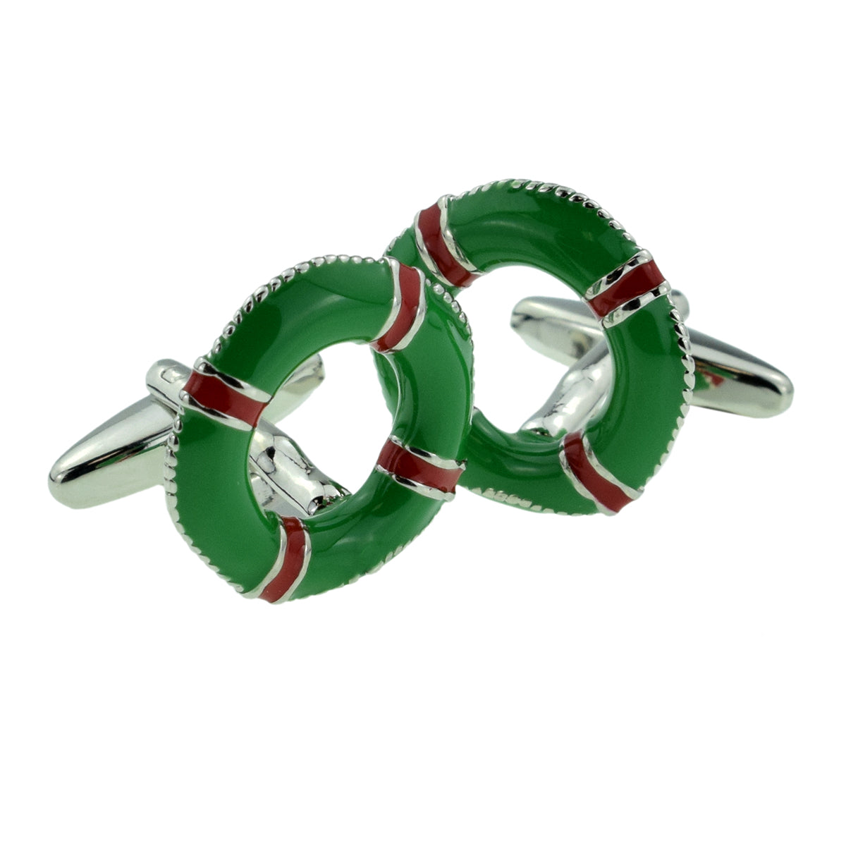 Sailing Green & Red Life Belt Lifebuoy Sailors Cufflinks | Ashton and Finch