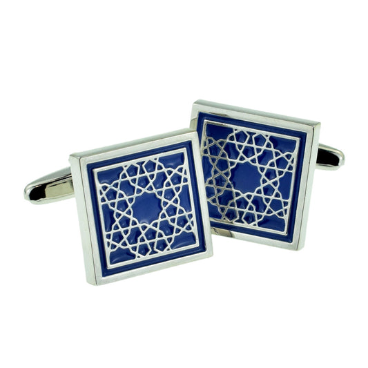 High Quality Blue Moorish Design Square Cufflinks | Ashton and Finch