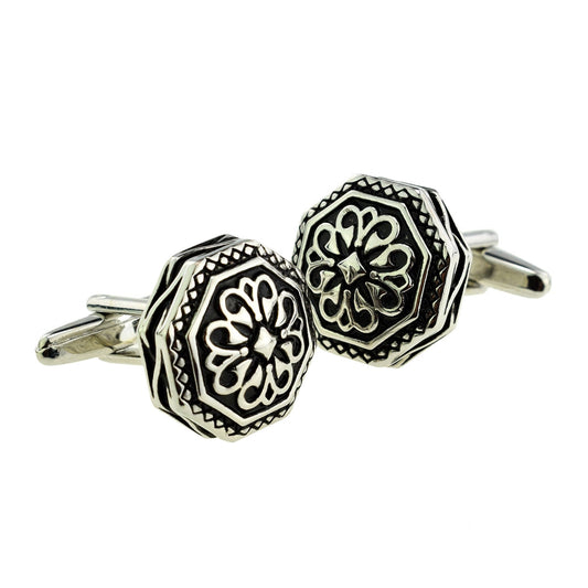 Black & Silver Octagonal Gothic Classic Cufflinks | Ashton and Finch