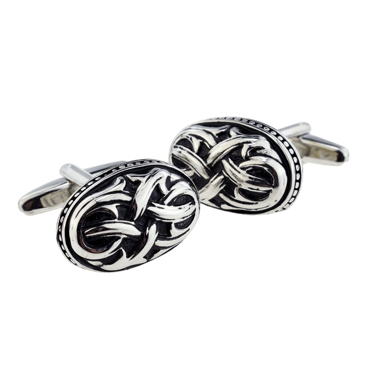 Oval Black & Silver Celtic Knot Classic Design Cufflinks | Ashton and Finch