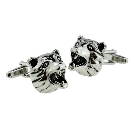 Snarling Bears Head Rhodium Plated Cufflinks | Ashton and Finch