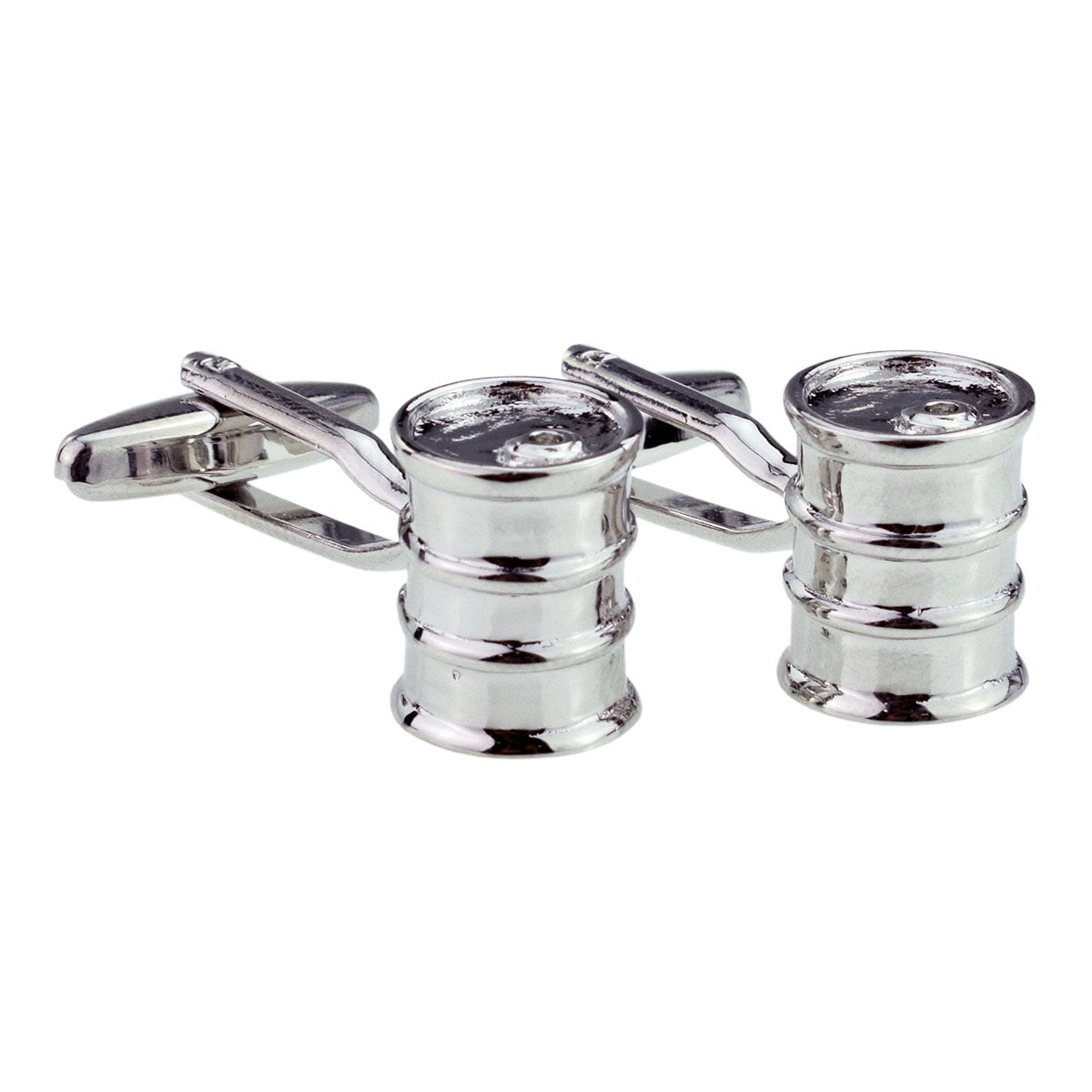 Fuel Oil Drums Rhodium Plated Cufflinks | Ashton and Finch