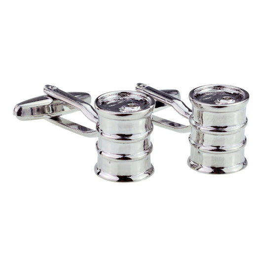 Fuel Oil Drums Rhodium Plated Cufflinks | Ashton and Finch