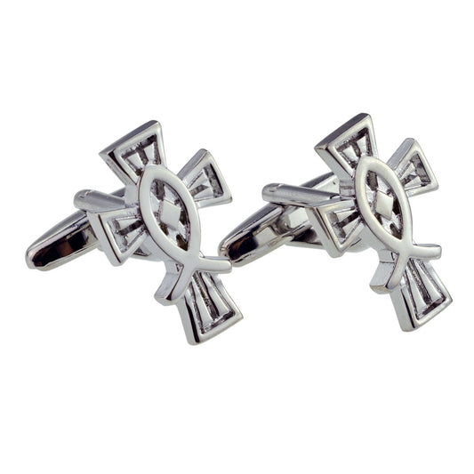 Religious Christian Cross with Ichthus Cufflinks | Ashton and Finch
