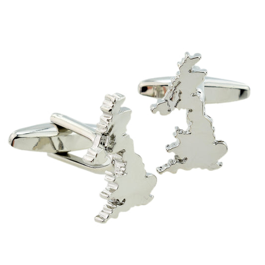 Outline Map of Great Britain & Northern Ireland Rhodium Plated Cufflinks | Ashton and Finch