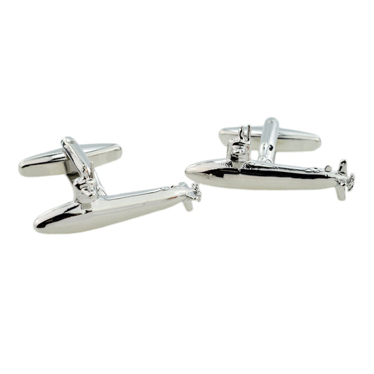 Naval Submarine Rhodium Plated Cufflinks | Ashton and Finch