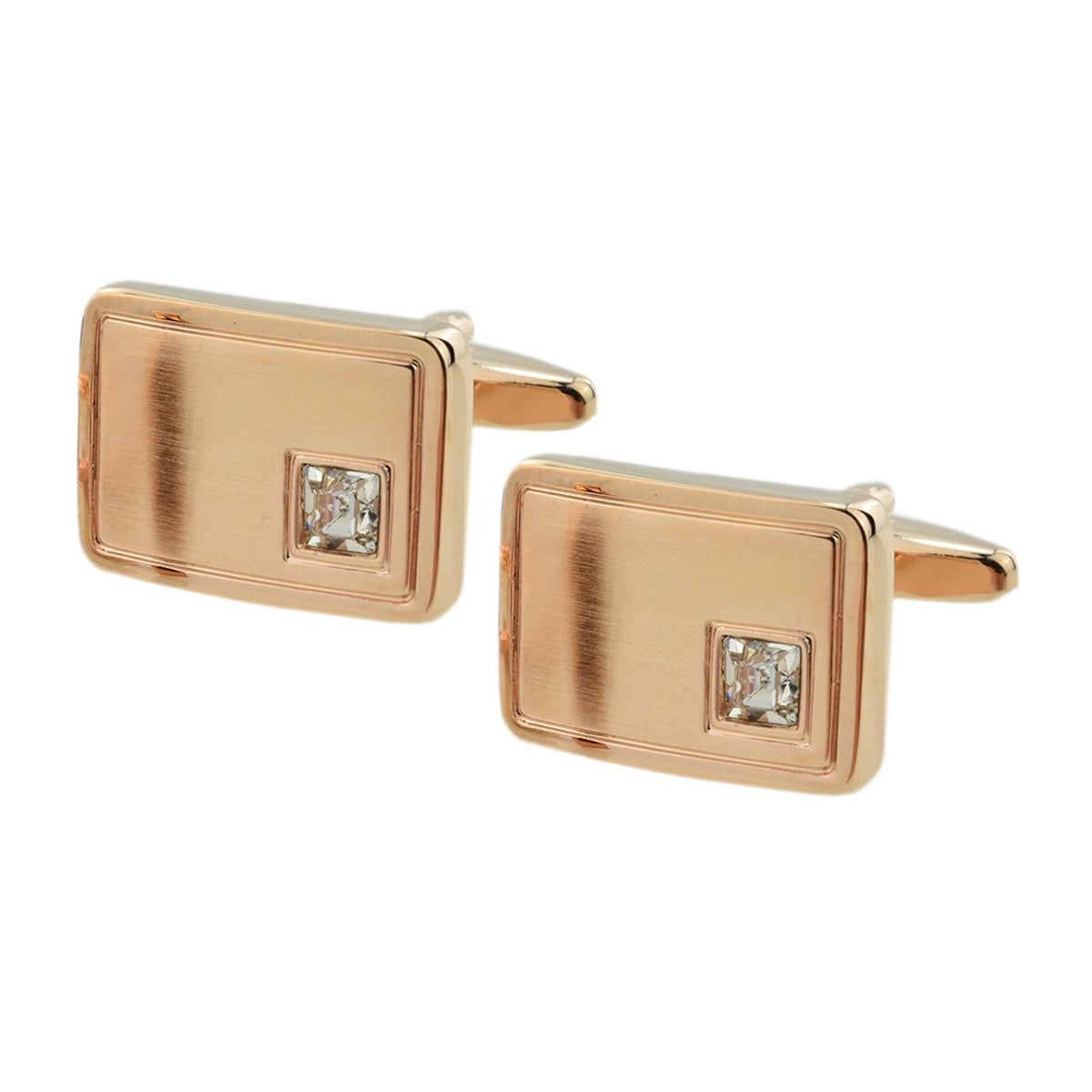Curved Rose Gold Plated Classic Cufflinks with Crystal (engravable) | Ashton and Finch