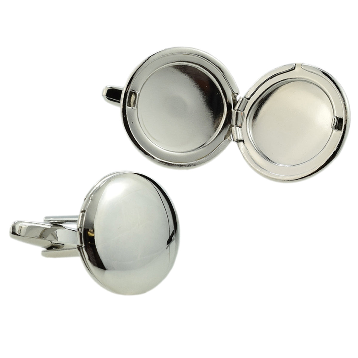 Round Rhodium Plated Locket Cufflinks | Ashton and Finch