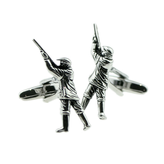 Rhodium Plated Gamekeeper Shooting Design Cufflinks | Ashton and Finch