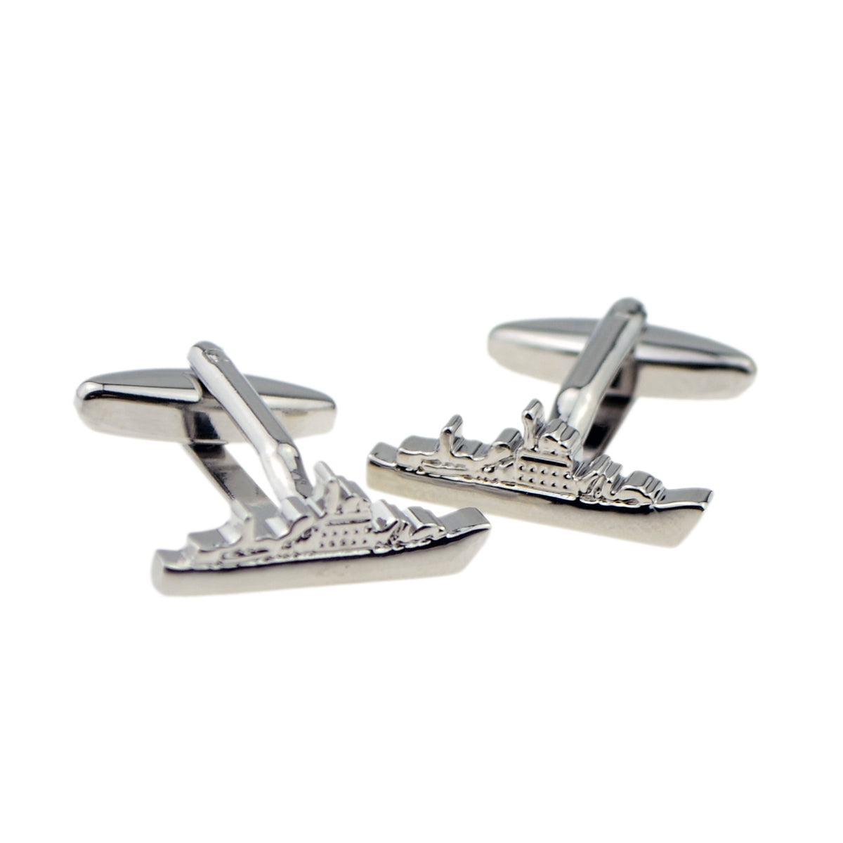 Rhodium Plated Battleship Design Cufflinks | Ashton and Finch