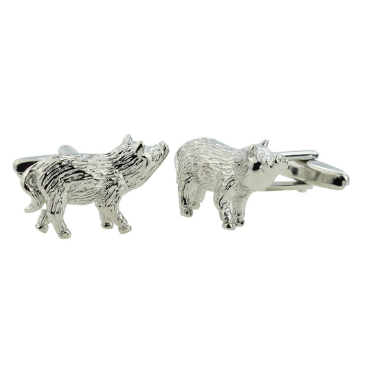 Rhodium Plated Wild Boar Cufflinks | Ashton and Finch
