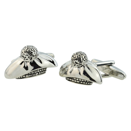 Rhodium Plated Tam-o-Shanter Scottish Hat Cufflinks | Ashton and Finch
