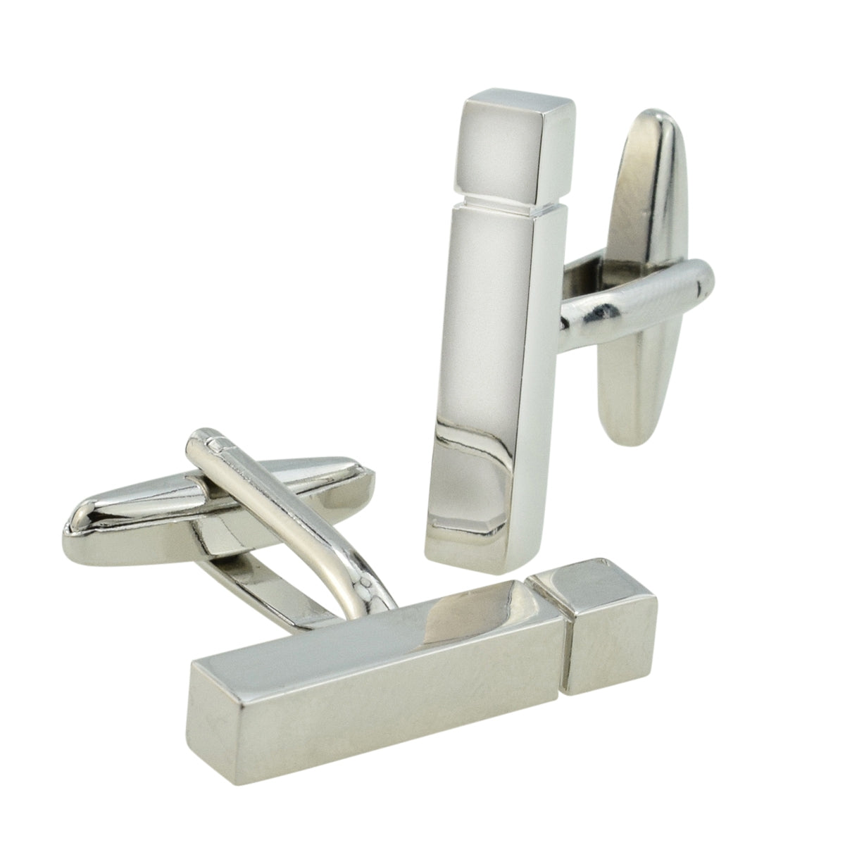 Rhodium Plated Rectangular Cuboid Cufflinks (engravable) | Ashton and Finch