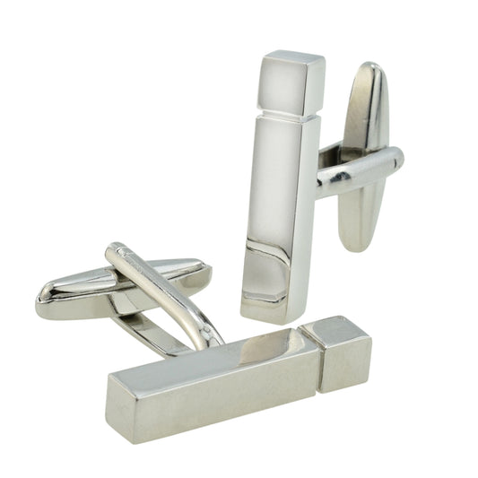 Rhodium Plated Rectangular Cuboid Cufflinks (engravable) | Ashton and Finch