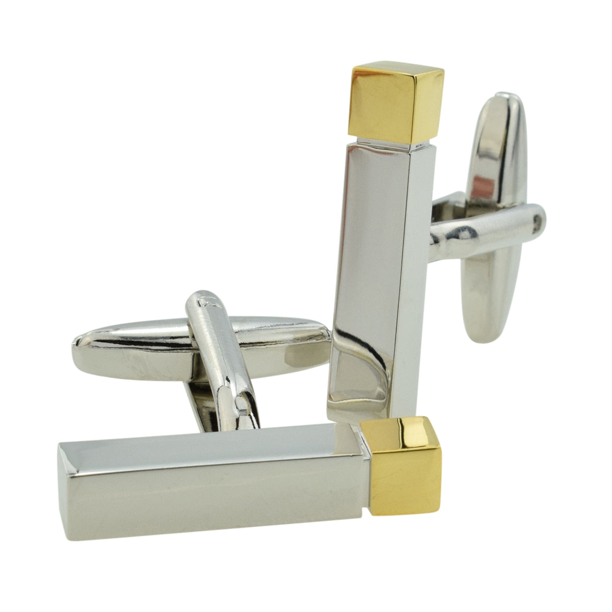 Two Tone Rhodium & Gold Plated Rectangular Cuboid Cufflinks (engravable) | Ashton and Finch
