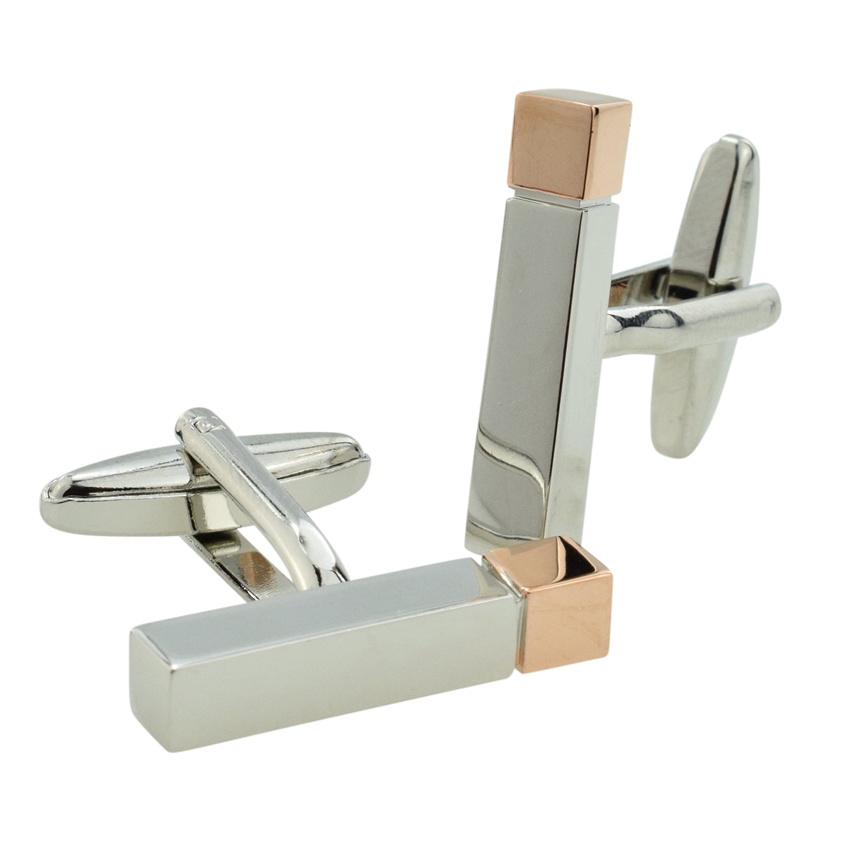 Two Tone Rhodium & Rose Gold Plated Rectangular Cuboid Cufflinks (engravable) | Ashton and Finch