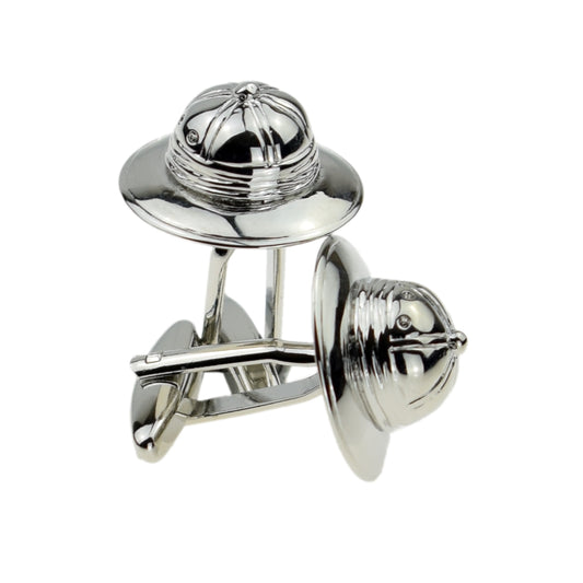 Rhodium Plated Intrepid Jungle Explorers Hat Cufflinks | Ashton and Finch