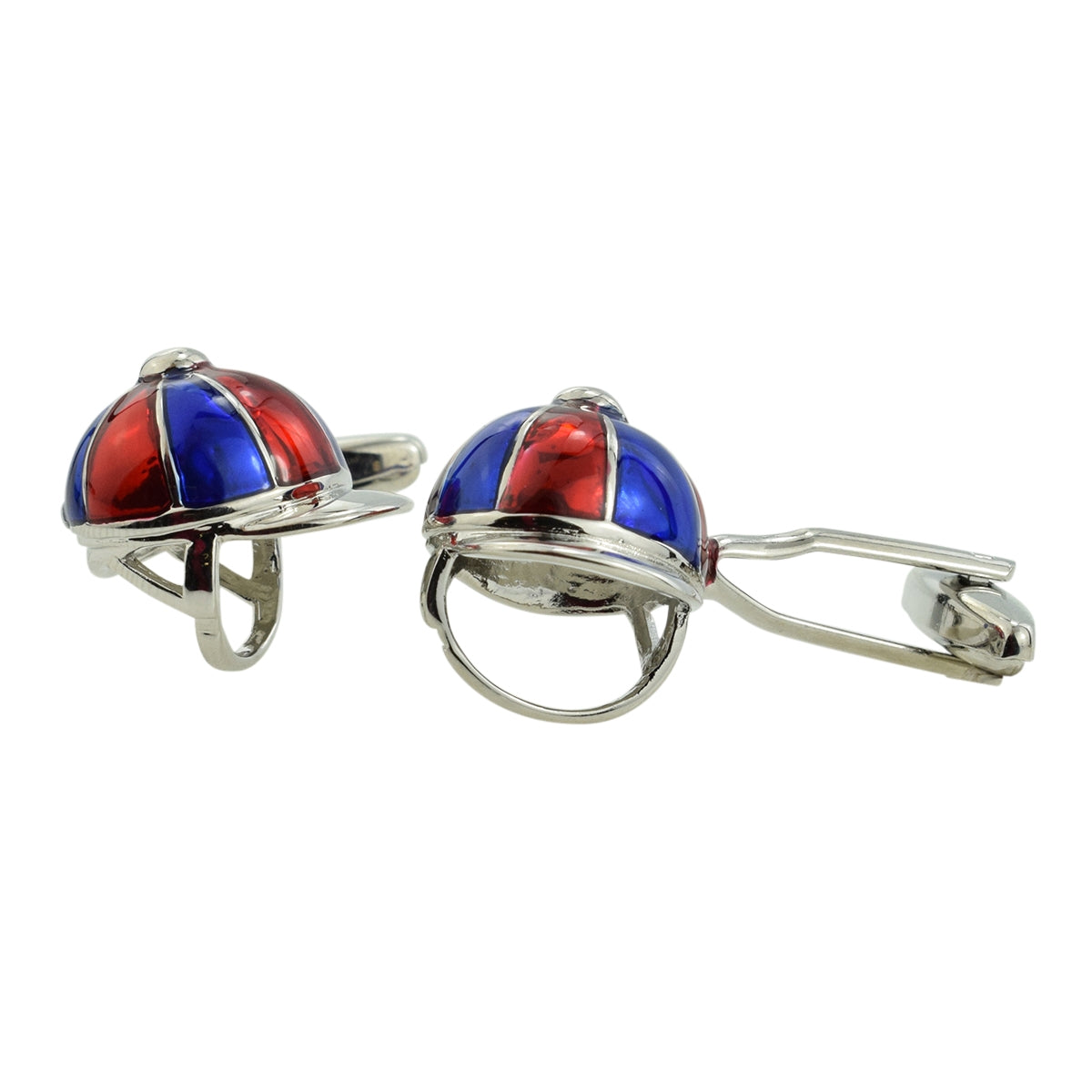 Red Blue & Silver Jockeys Riding Hat / Helmet Cufflinks | Ashton and Finch