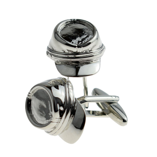 Rhodium Plated Kepi Hat Design Cufflinks | Ashton and Finch