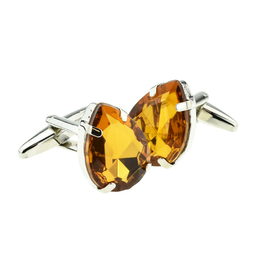 Amber Pear Cut Shape Acrylic Crystal Cufflinks | Ashton and Finch