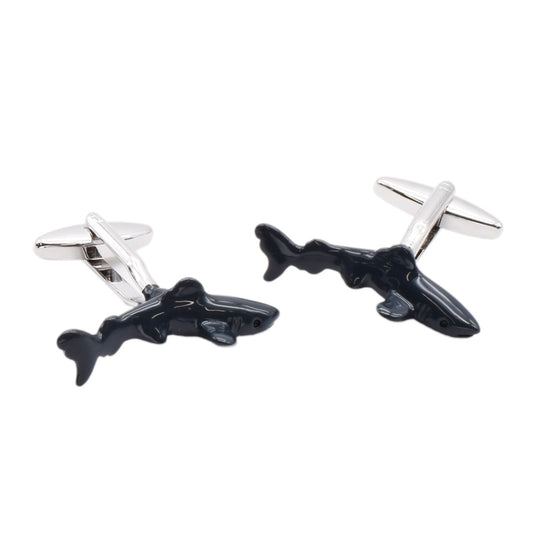 Grey Shark Design Rhodium Plated Cufflinks | Ashton and Finch