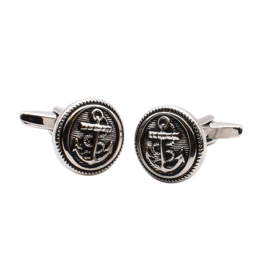 Anchor & Rope Design in Round Silver Cufflinks | Ashton and Finch