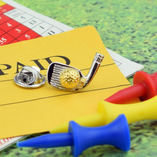 Two Tone Golf Club & Ball Lapel Pin Badge