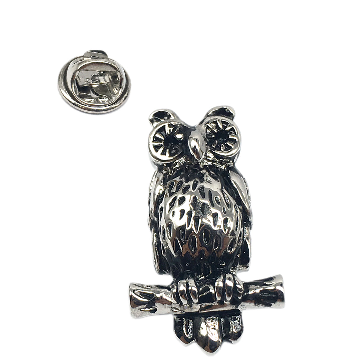 Large Owl on a Perch Lapel Pin Badge