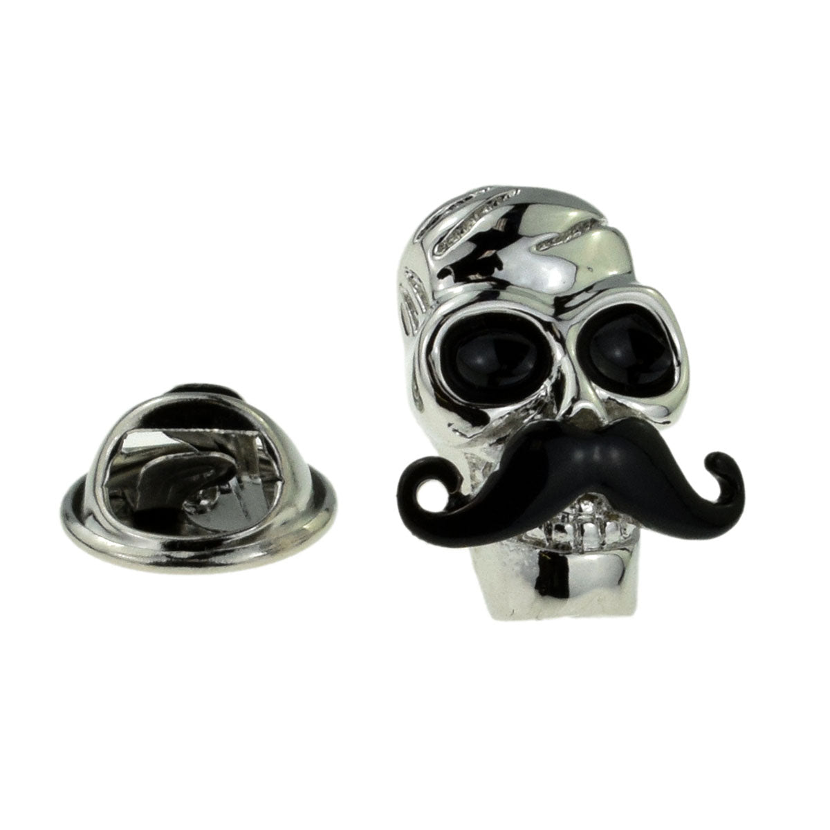 Skull with Moustache Lapel Pin Badge