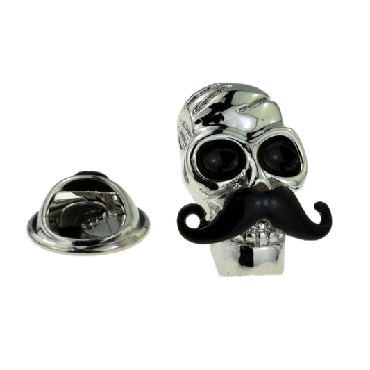 Skull with Moustache Lapel Pin Badge