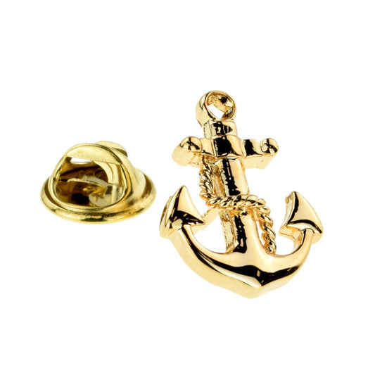Gold Plated Naval Anchor & Chain Lapel Pin Badge