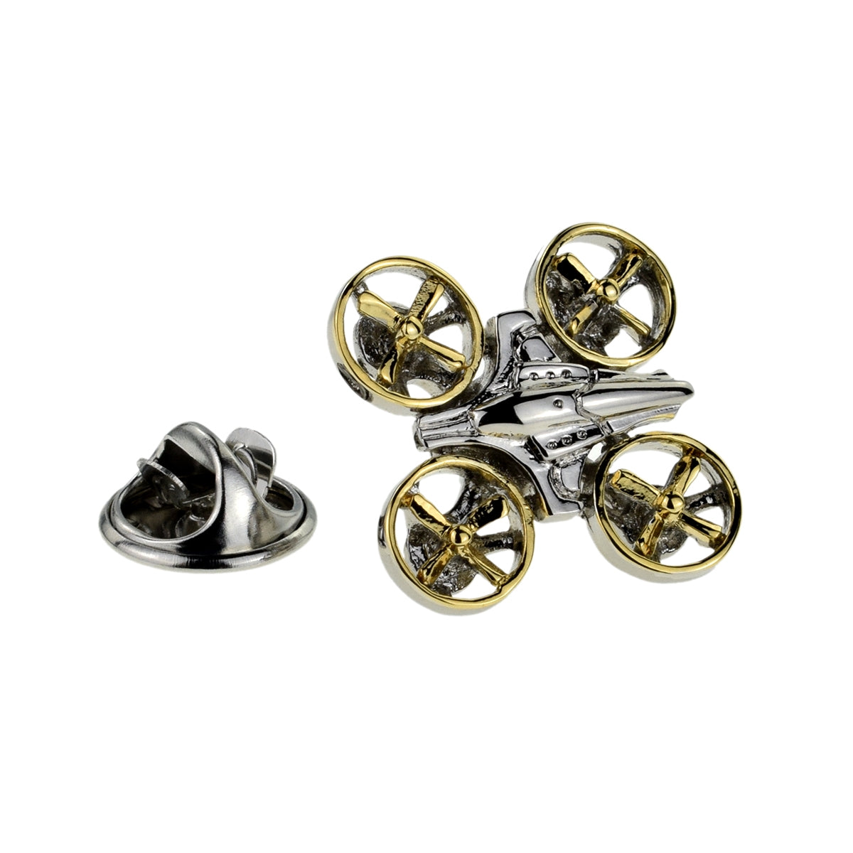 Two Tone Silver & Gold Drone Lapel Pin Badge