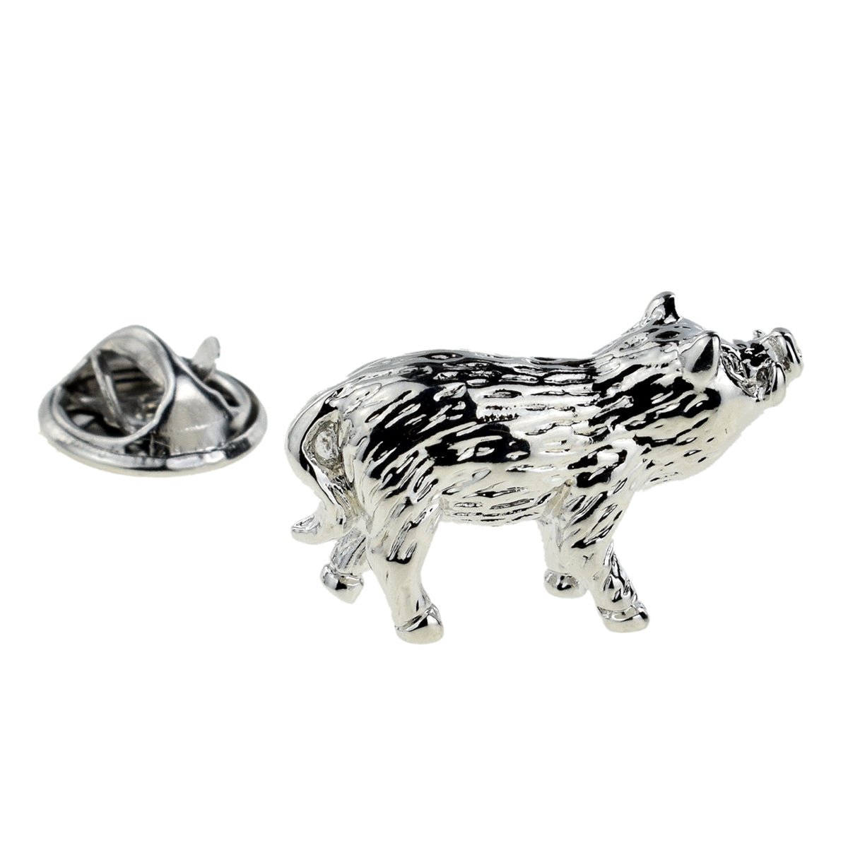 Rhodium Plated Wild Boar Design Lapel Pin Badge