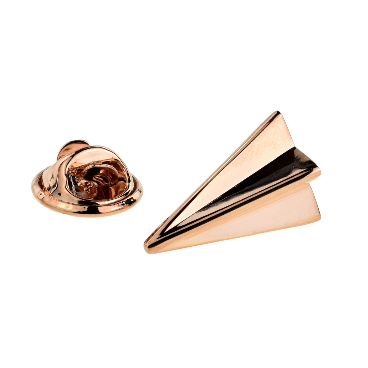 Rose Gold Plated Folded Paper Plane Lapel Pin Badge. Themed for 1st Anniversary Paper