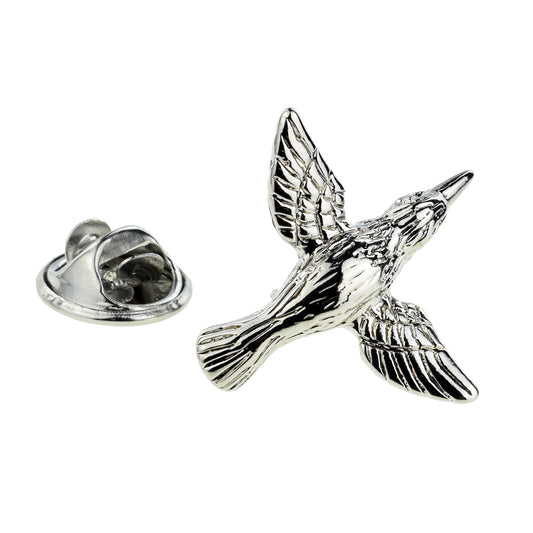 Rhodium Plated Humming Bird Lapel Pin Badge