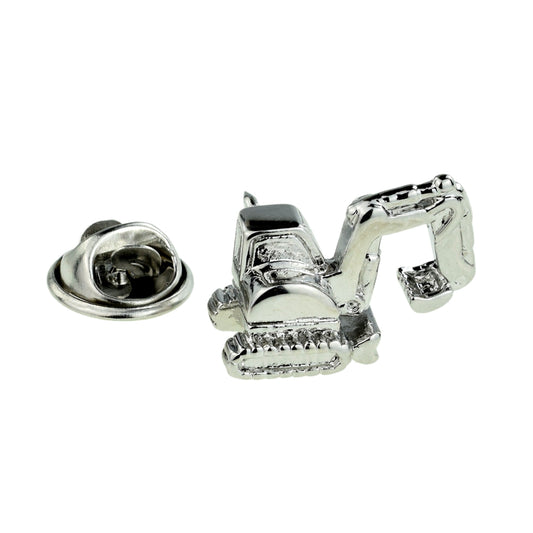 Rhodium Plated Excavator / Digger Lapel Pin Badge