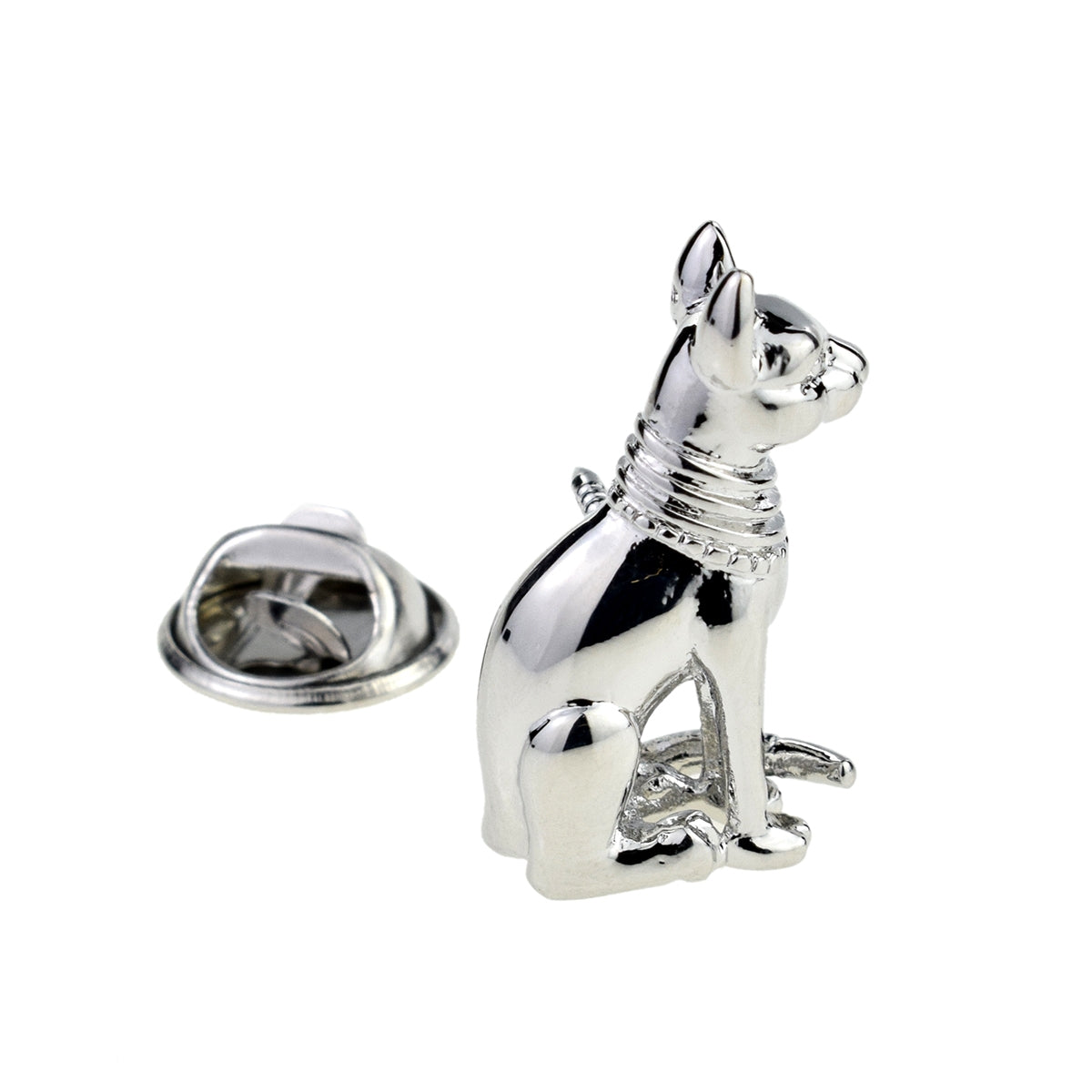 Rhodium Plated Egyptian Cat Design Lapel Pin Badge