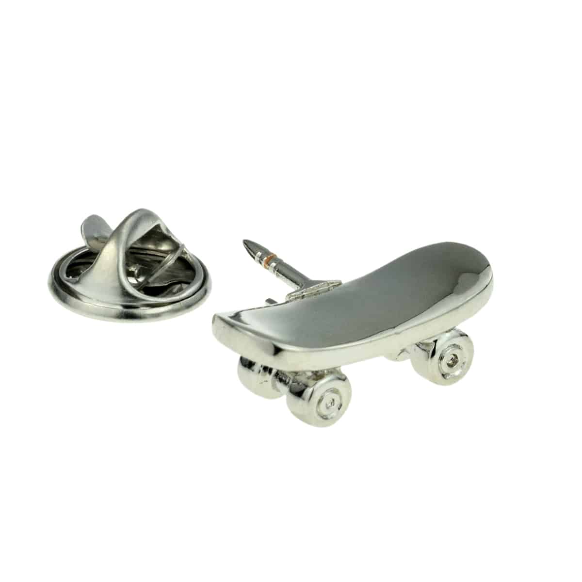 Silver Skateboard Design Lapel Pin Badge