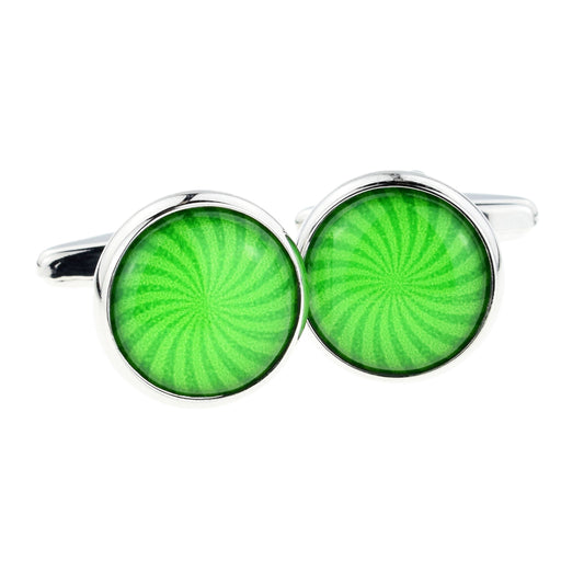 Green Burst Pattern Round Framed Cufflinks | Ashton and Finch