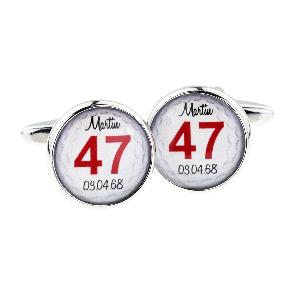 Personalised Name. Age & Date of Birth Golf Ball Design Cufflinks | Ashton and Finch