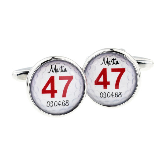 Personalised Name. Age & Date of Birth Golf Ball Design Cufflinks | Ashton and Finch